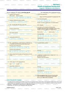 P45 Side 1 Tax Return Sample - UK
